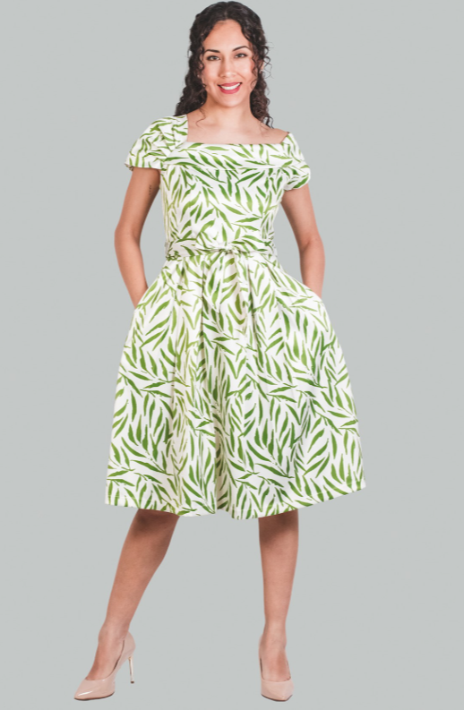 Vestido midi asimétrico verde diseño Kaelis